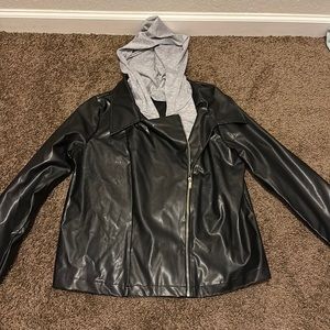 Faux Leather Hoodie Jacket